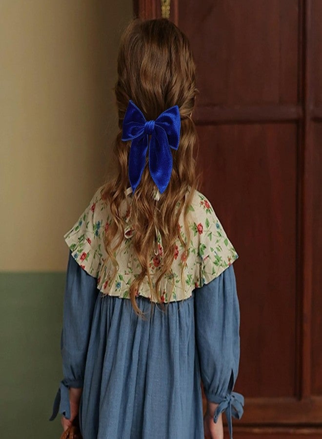 KCHIES Royal Blue Velvet Ribbon Fable Hair Bow Alligator Clips 2pcs 5" Large Velvet Ponytail Bow Barrettes for Flower Girl Women Bride Fall Wedding Pageant Party Dress Decor Accessory - Image 4